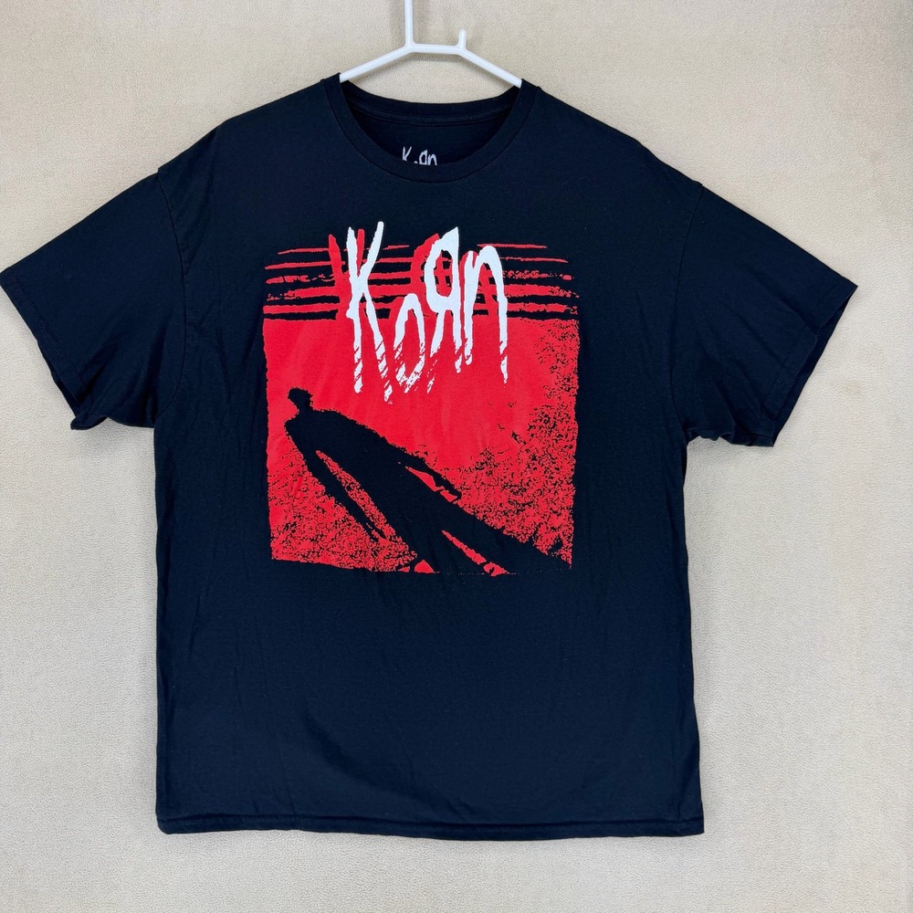 Korn Band T Shirt Black Graphic Print Mens XL EG 46 48 Cotton Short Sleeve‎